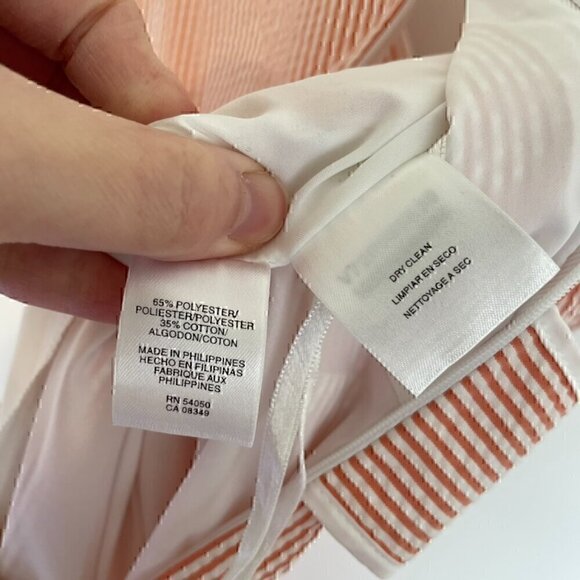 NINE WEST White Coral Orange Stripe Crossover Knee Fit & Flare Dress PETITE 14P - Picture 8 of 14